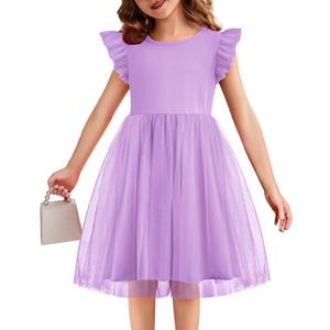Toddler Tutu Dress Girls Ruffle Tulle Dresses Cute Summer Party Princess Sundress for 7Y (Lilac)