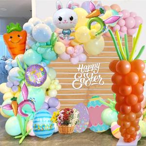 171PCS Happy Easter Balloon Garland Arch Kit Easter Party Decorations Include Pink Green Balloons,Bunny Carrot Egg Foil Mylar Balloons, Spring Themed Party Supplies