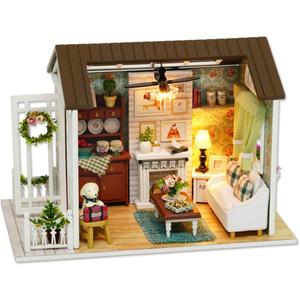 TuKIIE DIY Miniature Dollhouse Kit, 1:24 Scale Wooden Mini Christmas Doll House Accessories with Furniture for Kids Teens Adults(Happy Times)