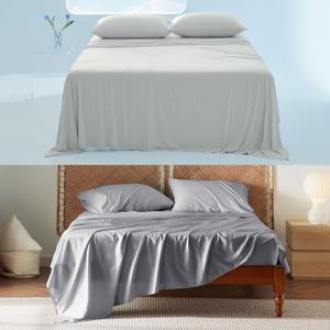Bedsure Cooling Sheets Cal King Size, Bundle Rayon Derived from Bamboo Sheets Cal King
