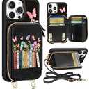Shorogyt for iPhone 13 Pro Max Case Wallet Crossbody | RFID Blocking, Card Holder Slots, Designer, Book, Handbag, Purse, Phone Cases, with Lanyard, Black