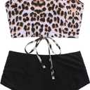 ZAFUL Women High Waisted Bikini Set Two Piece Tummy Control Wrap Swimsuit Lace Up Bathing Suit (Medium, 1-leopard)