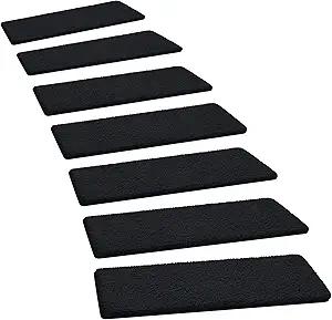PURE ERA Carpet Stair Treads Ultra Plush 8" X 30" Soft Indoor Stair Protectors Pet-Friendly Non-Slip Skid Resistant Tape Free Washable Reusable(14 Pieces, Black)