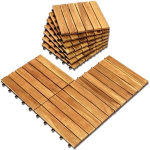 Interlocking Patio Deck Tile (Pack of 10, 12"x12") Acacia Hardwood Deck Tile in Solid Acacia Wooden Oiled Finish Waterproof All Weather Perfect for Indoor Outdoor(Golden Teak Color) (10pcs)