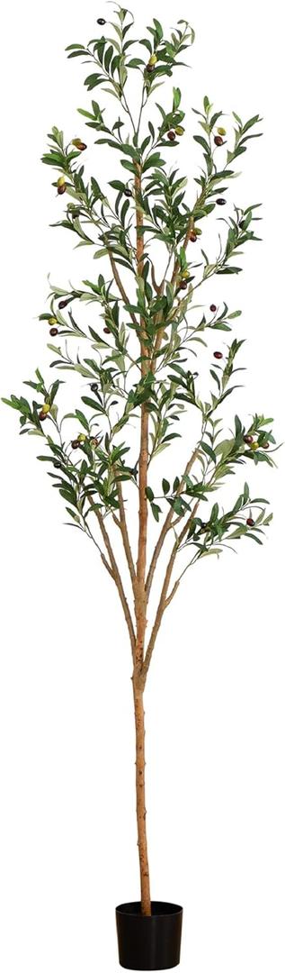 Nearly Natural Olive Tree Artificial Indoor 7FT Tall Silk Faux Olive Tree for Home and Office Decor, Fake Potted Olive Tree with Natural Wood Trunk, Realistic Olive Tree Branches and Lifelike Fruits