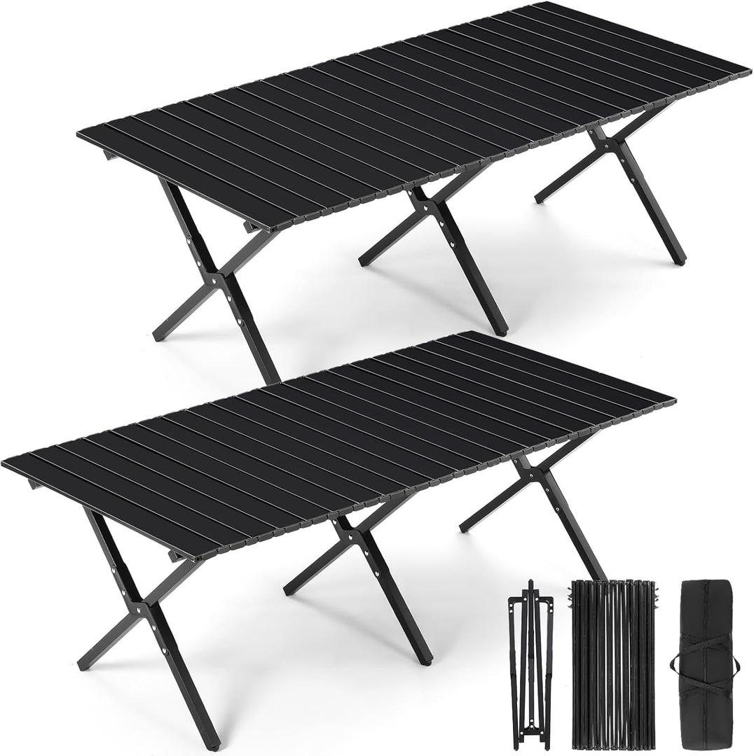 Suzile 2 Pack Foldable Low Picnic Table 4 ft Portable Lightweight Camping Table Fold Up Collapsible Roll up Metal Camp with Carry Bag for Party Patio Garden Outside Outdoor Beach(Black)