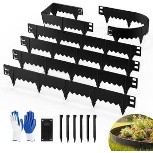 6-Pack Heavy Duty Metal Garden Border(20FT), 6 in *37 in Hammer-in Landscape Edgings with 6 Pcs Plastic Stakes, Bendable Lawn Edgings for Yard, Tree Rings, Lawn,Pathway-Black