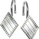 Geometric Shower Curtain Hooks Rings: Rust Proof Brushed Nickel Diamond Metal Decorative Shower Curtain Rings - Modern Elegant Silver Shower Curtain Rod Hooks Hangers for Bathroom - Set of 12