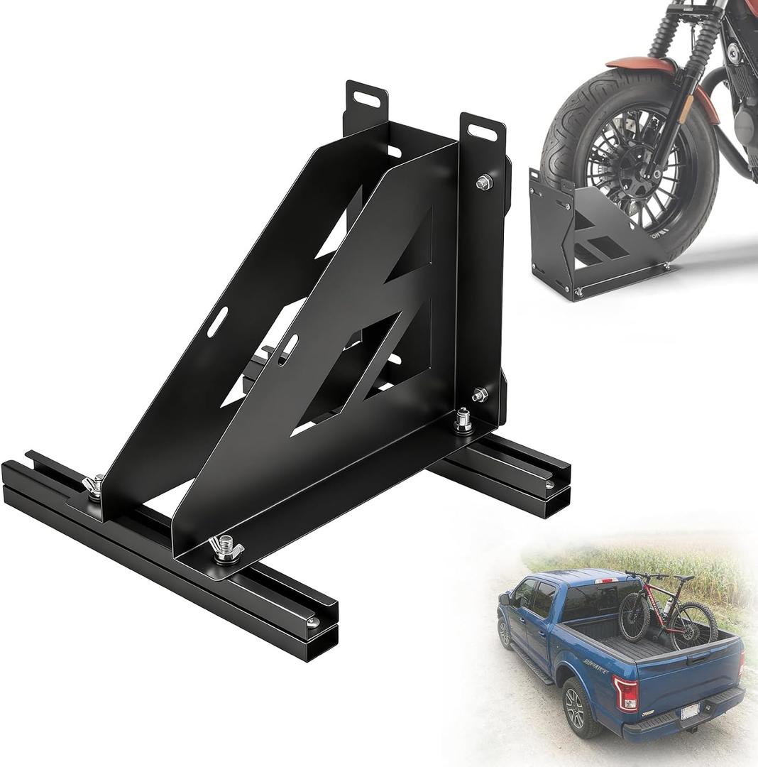 Heavy Duty Motorcycle & Bike Wheel Chock Stand, Adjustable Range for 1" to 4.0" Width Tires, Dual-Use Parking Rack for Garage Storage Pickup Truck Fit for Most Tire Size 16"-29" Wheels