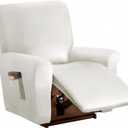 vctops 4 Pieces Waterproof Faux PU Leather Recliner Slipcovers Stretch Soft Sofa Couch Cover Anti-Slip Furniture Protector with Elastic Bottom for Kids Cats Dogs(White,1 Seat)