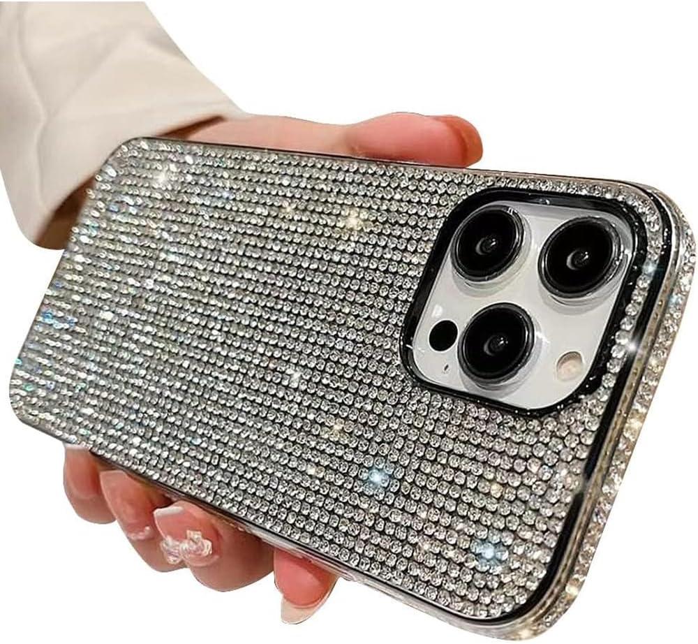 Casechics Compatible with iPhone Case,Crystal Glitter Diamond Protection Bling Sparkle Rhinestone Soft Shockproof Cover Phone Case (White,iPhone 14 Pro)