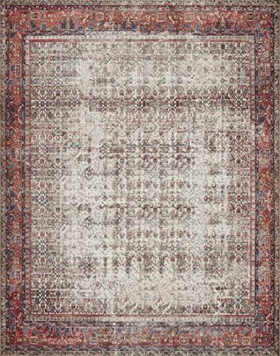 Loloi Layla Collection LAY-12 Ivory/Brick 9'-0" x 12'-0" .13" Thick Area Rug, Soft, Durable, Vintage Inspired, Distressed, Low Pile, Non-Shedding, Easy Clean, Printed, Living Room Rug