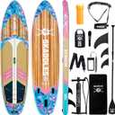 11' Inflatable Stand Up Paddle Board  Extra Wide SUP for Adults & Kids of All Skill Levels, Stable Paddleboard with Pump, Fins, Backpack, Accessories & Waterproof Phone Pouch (Ocean Bloom)