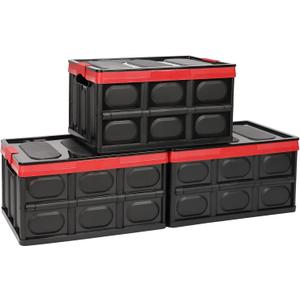 Phyllia 3 Pack Foldable Storage Bin with Lid, 30L Collapsible Plastic Storage Crate, Lidded Stackable Storage Box Container for Bedroom Bathroom Office Clothes Toy Books Grocery