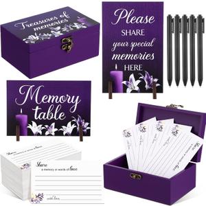 Gilprop 112 Pcs Celebration of Life Memory Cards Set Share a Memory Cards with Box 2 Wood Sign with 4 Hold and 5 Pens, Sympathy Memorial Gifts Funeral Keepsake Decorations (Lily)