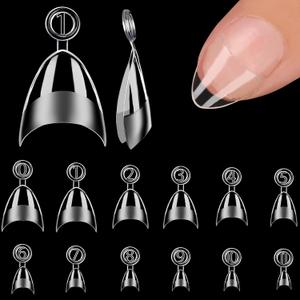 600Pcs French Almond Nail Tips - ANERNAI Half Cover Extra Short Nail Tips with Matte Clear Acrylic Gel Kit False Nails for Extension DIY Salon 12 Sizes