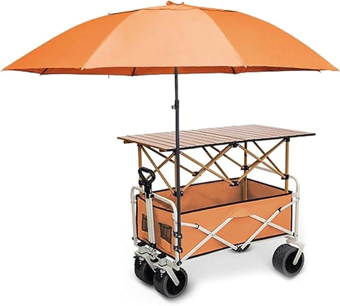 Foldable Outdoor Vendor Cart with Canopy, Heavy-Duty Mobile Street Food Display Stand with Lockable Wheels, Portable Utility Wagon for Market, Camping, Beach(Orange,94cm/37in)