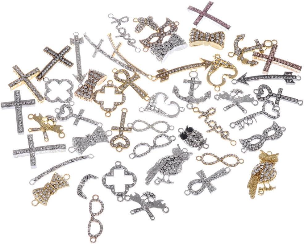 RUBYCA Mix Assortment 50pcs Lot Metal Sideways Crystal Bracelet Connector Bead DIY Jewelry Shamballa