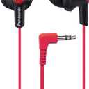 Panasonic ErgoFit Wired Earbuds, in-Ear Headphones with Dynamic Crystal-Clear Sound and Ergonomic Custom-Fit Earpieces (S/M/L),3.5mm Jack for Phones and Laptops, No Mic-RP-HJE120-KB (Matte Black/Red)