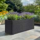 SUNNYPARK Black Rectangular Planter Box All-Weather PE Rattan Large Modern Planters with Removable Liner Indoor Outdoor Decorative Flower Pot for Patio, Balcony, Garden