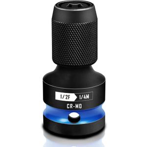 BLACKROBOT Quick Release Impact Bit Holders 1/2-Inch Square Drive to 1/4-Inch Hex Socket Adapter, CR-MO Steel, Blue