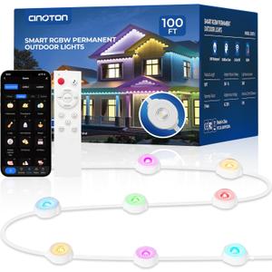 CINOTON Permanent Outdoor Lights 100ft, Smart RGBW+IC Eaves Lights with 60LEDs, IP67 Waterproof, 111 Scene Modes for Daily and Festival, Halloween Christmas Holiday Decor, APP/Voice/Remote Control