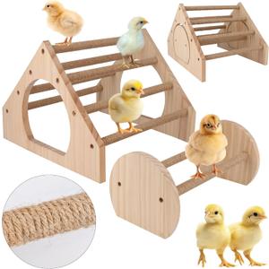 2Pack Wood Chick Perch Stand with Rope, Larbeti Chick Roosting Bar for Brooder with Holes Coop Chicken Jungle Gym Wooden Chicken Training Perch Stand Toy for Poultry, Bird, Parrot, Pigeon