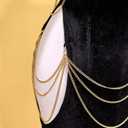 Women Sexy Halter Backless Hollow Out Dress with Detachable Gold Chain for Club, Party & Cosplay, Size: Large, Black