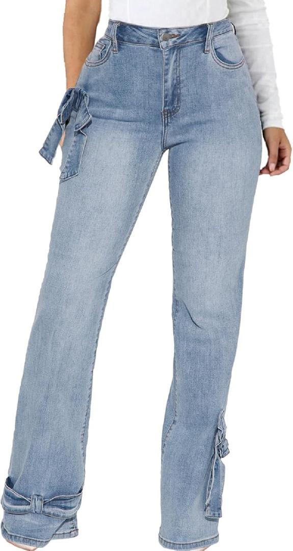 CuteCherry Women Baggy Ripped Jeans Destroyed Wide Leg Retro Denim Pants (Large, C-light Blue), 30.3Inches