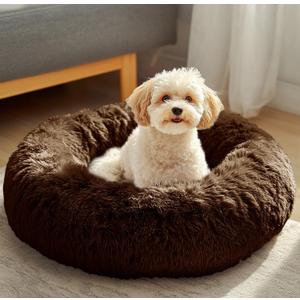 JOLLYVOGUE Dog & Cat Bed, Calming Anti-Anxiety Pet Bed for Small Dogs, Fluffy Donut Cushion for Small and Medium Pets (20") (Coffee)