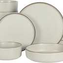 Gibson Elite Gelston Stoneware Matte Reactive Glaze 16 Piece (Service for 4) Plates and Bowl Dinnerware Set - Cream