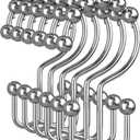 Amazer Shower Curtain Rings, Rust-Resistant Metal Double Shower Hooks for Curtain Rolling Shower Curtain Hooks Rings Shower Rings for Bathroom Shower Curtain Rod, Chrome, Set of 12 Rings