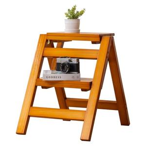 Latifolia Foldable 2 Step Stool, Wooden Step Stool with Floor Saver, Decorative Ladder Shelf for Living Room, Kitchen, Garden(Walnut)