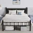 Metal Full Size Bed Frame with Headboard, Heavy Duty Platform Full Bed Frame with 1300lbs Sturdy Steel Slats Support, No Box Spring Needed, Noise-Free, 12" Under-Bed Space, Easy Assembly, Black