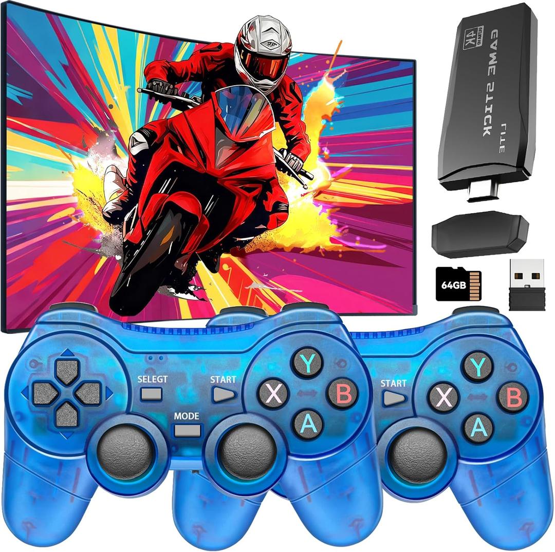 Retro Gaming Console  4K Plug & Play Video Games Console with 20,000+ Classic Games, Retro Game Stick with 2 Handheld Game Controllers, TV HDMI Output, 64GB