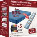Twin/Twin-XL Mattress Vacuum Bag for Moving and Storage, Vacuum Seal Compression Bag, Heavy Duty Mattress Bag for Storage, with Sealing Clip and 5 Straps
