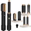 6 in 1 Air Styler Magic Hair Dryer Brush, Negative Ionic Blow Dryer Brush & 3 Heat Settings, Detachable Auto Curling & Straightening Volumizing, Frizz-Free Styling, Salon to Home Use (A-Black)