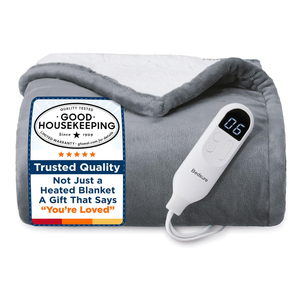 Bedsure Heated Blanket Throw Blanket  Fast Heating Electric Blanket, Soft Flannel Heated Throw with 4 Time Settings, 6 Heating Settings, Warm Gifts for Grandma & Grandpa & Seniors (50“x60”, Grey)