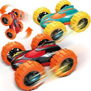 Car Toys for Ages 3-5 Boys, Push and Go Monster Truck Toys for 3 4 5 Year Old Kids, Double-Sided 360 Flip Stunt Car Baby Toy, Sturdy 4WD Cars Toddler Boy Toy, Easter Birthday Gifts for Boys Girls (Orange-yellow Kids' Play Trucks)