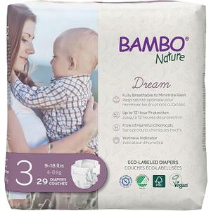 6 Pack Bambo Nature Hypoallergenic Baby Diapers, EcoLabelled Sustainable Diapers, Enhanced Leakage Protection, Totally Chlorinefree, Skin Friendly, and Super Absorbent Size 3 (174 Count)