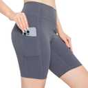 High Waist 8" Biker Shorts with Pockets Yoga Shorts for Women Gym Fitness Running Shorts for Athletic Workout (Gray, M)
