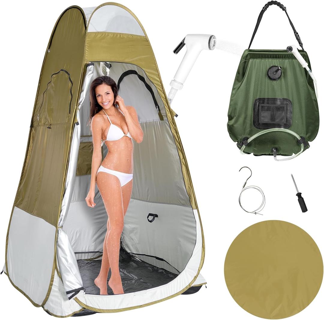 Portable Shower Tent with Shower Bag, Outdoor Privacy Shelter for Camping, Changing Room (Light Green), 47 X 47 X 74"
