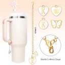 4 x Compatible with Stanley Cup Accessories, 2PCS Butterfly Letter Charms with 4PCS 10mm Stanley Straw Cover Cap for Stanley Cup 30&40 Oz, Silicone Stanley Straw Toppers for Stanley Tumbler(O)