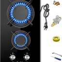 12 inch Gas Stove, 2 Burners Propane Cooktop Bulit-in, Indoor Cooktop Suitable for Dual Fuel LPG/NG, Tempered Glass Gas Stove Top for Kitchen, Apartment, Indoor, 110-120V Plug in