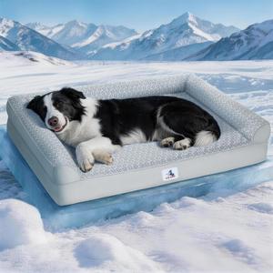 Cooling Dog Bed with PCM, Instant Chill Pet Sofa for Small Dogs, Orthopedic Egg Crate Foam with Bolster Sides, Washable & Waterproof Dog Couch, Non-Slip Bottom, Grey 36"x27"x6.5"