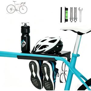 Bike Wall Mount - Heavy Duty Horizontal Indoor Bike Storage Garage Rack | with Holds a Helmet and Shoes Hanger, Space Saving Wall Bicycle Mount for Road, Mountain & Hybrid Bikes, Max 66 lbs