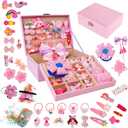 Hair Accessories Set with Jewelry Box - Hair Clips, Barrettes, Ties, Bows for Girls Ages 3-12