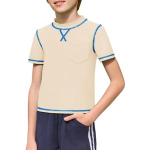 Haloumoning Boys Athletic Short Sleeve T-Shirts Kids Quick Dry Rash Guard Swim Shirt Tops Tees 5-14 Years , Khaki