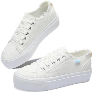 Obtaom Women Platform Canvas Sneakers White Comfort Play Fashion Sneakers Casual Lift Platform Lace Up Shoes Cute Low Top Walking Shoes for Lady (9)