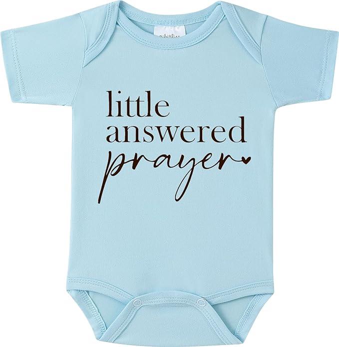 BIBIBLISSBABY Pregnancy Announcement for Grandparents Gift, Little Answered Prayer Infant Reveal Ideas, Newborn Pregnancy Announcement Outfit (0-3month, Slate)
